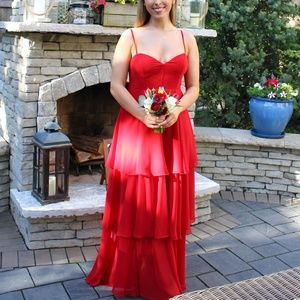 Fame and Partners Red Chiffon Tiered Dress, Size 8